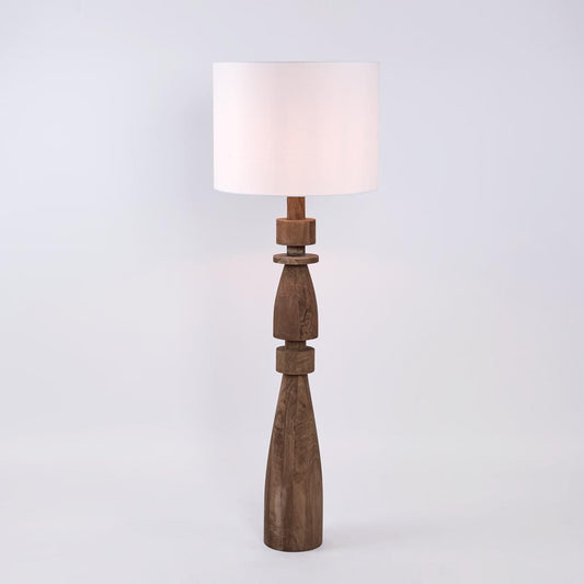 Magnus Wood Floor Lamp Saddle Base with White Shade