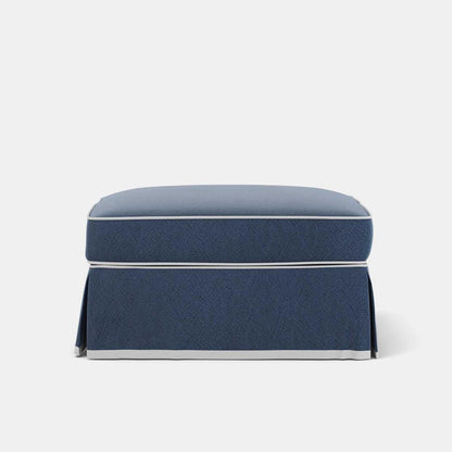 Noosa Hamptons Ottoman Navy W/White Piping