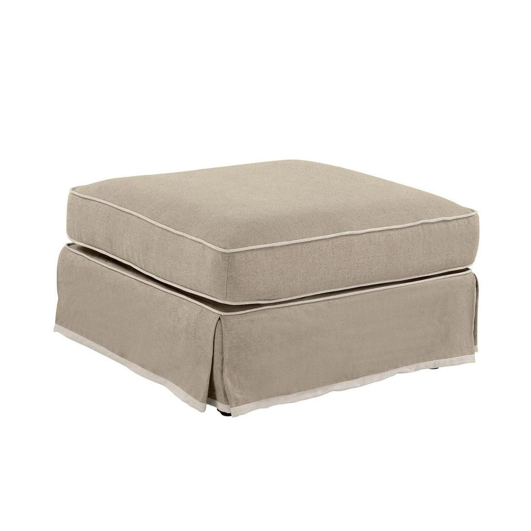 Noosa Hamptons Ottoman Natural W/White Piping