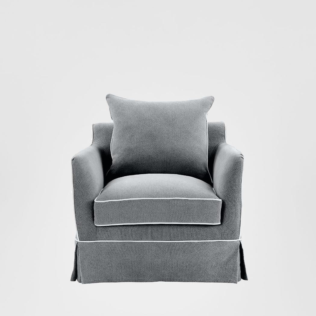 Noosa Hamptons Armchair Grey W/White Piping