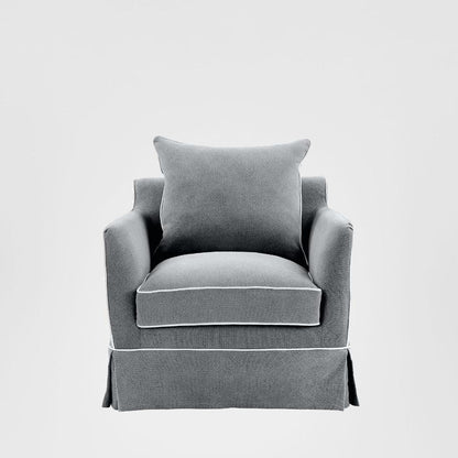 Noosa Hamptons Armchair Grey W/White Piping