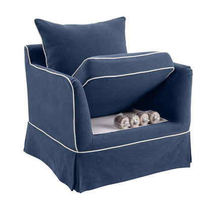 Noosa Hamptons Armchair Navy W/White Piping