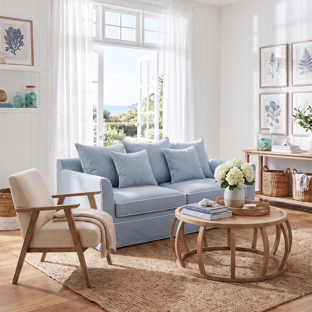 Noosa Hamptons 2.5 Seat Sofa Beach W/White Piping