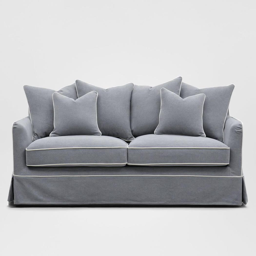 Noosa Hamptons 2 Seat Sofa Grey W/White Piping