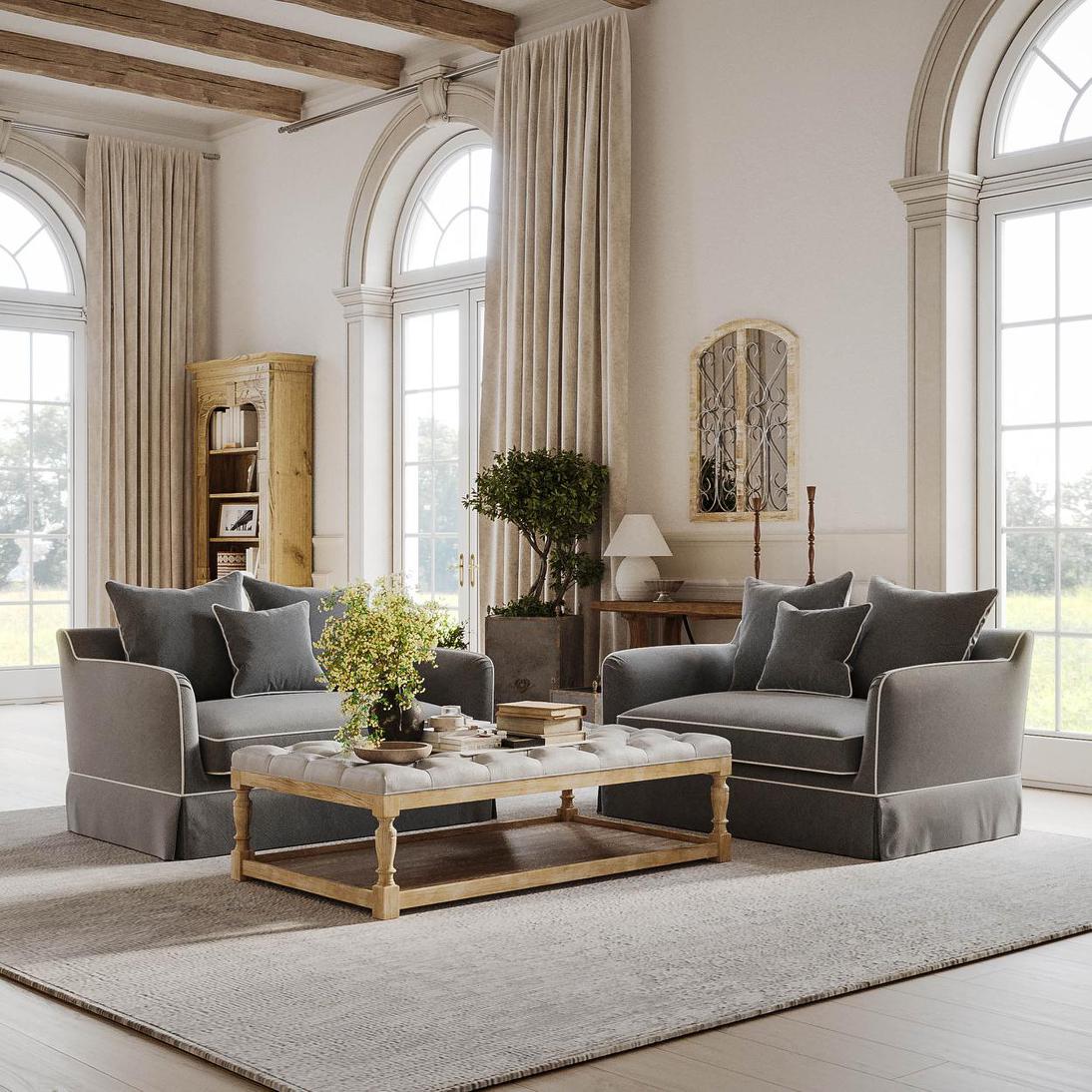 Noosa Hamptons 1.5 Seat Sofa Bed Grey W/White Piping