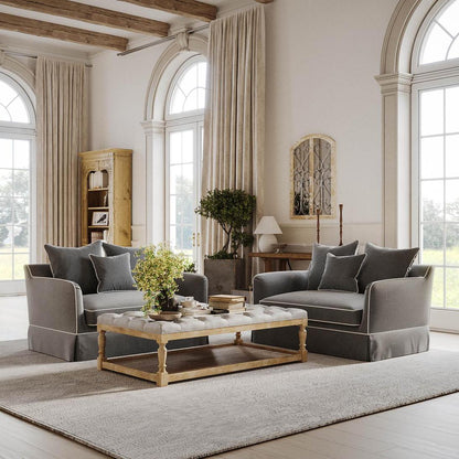 Noosa Hamptons 1.5 Seat Sofa Bed Grey W/White Piping