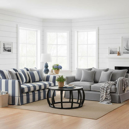Noosa Hamptons 2.5 Seat Sofa Bed Grey W/White Piping