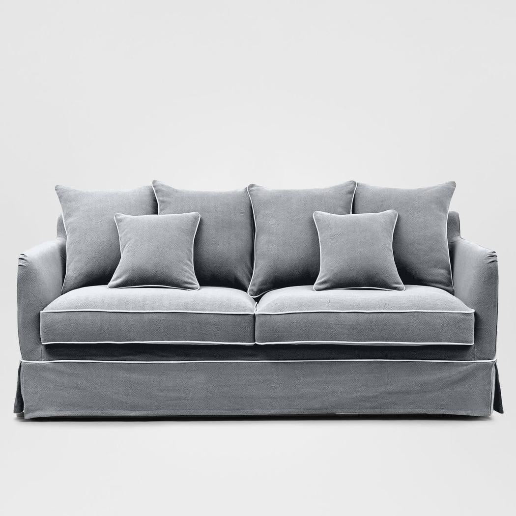 Noosa Hamptons 3 Seat Sofa Grey W/White Piping