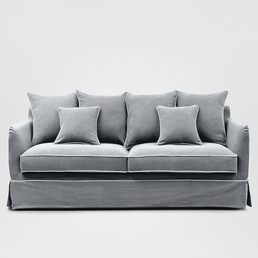 Noosa Hamptons 3 Seat Sofa Grey W/White Piping