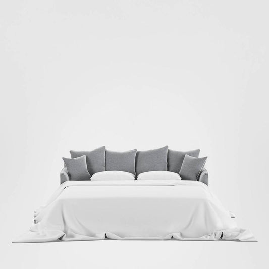 Noosa Hamptons 3 Seat Queen Sofa Bed Grey W/White Piping