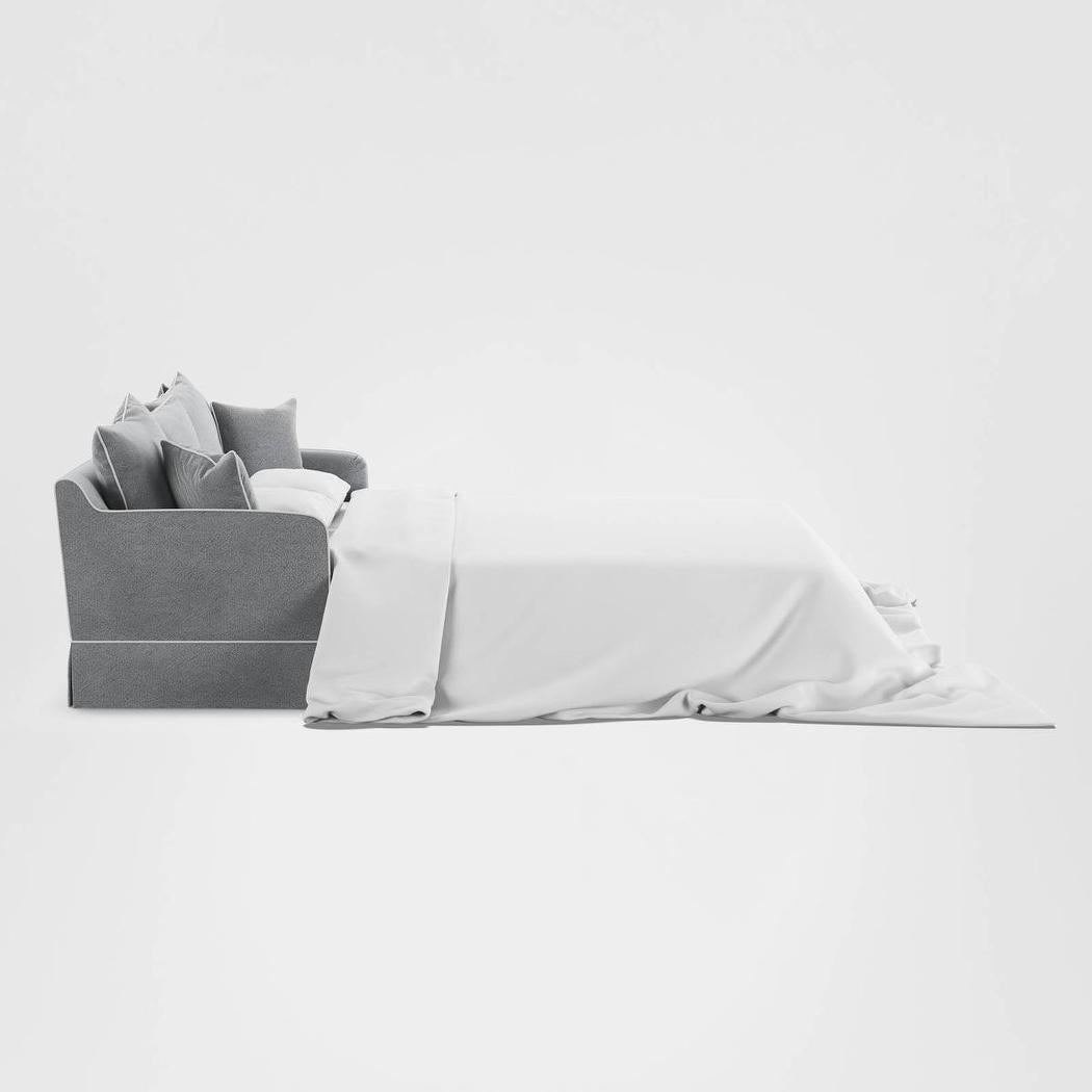 Noosa Hamptons 3 Seat Queen Sofa Bed Grey W/White Piping