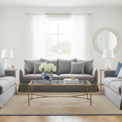 Noosa Hamptons 3 Seat Queen Sofa Bed Grey W/White Piping