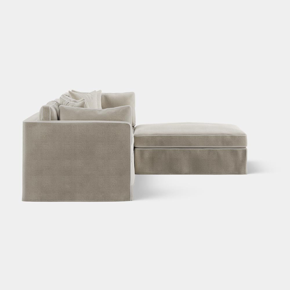Marbella Modular 4 Seater Sofa Reversible Ottoman Chaise Natural W/White Piping