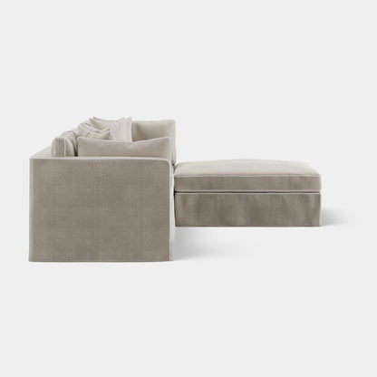 Marbella Modular 4 Seater Sofa Reversible Ottoman Chaise Natural W/White Piping