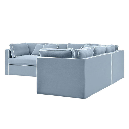 Marbella Modular Sofa Beach W/White Piping - Left Facing