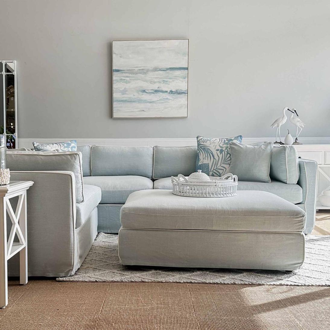 Marbella Modular Sofa Beach W/White Piping - Left Facing