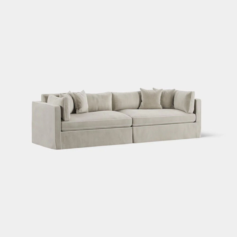 Marbella 4 Seat Sofa Natural with White Piping