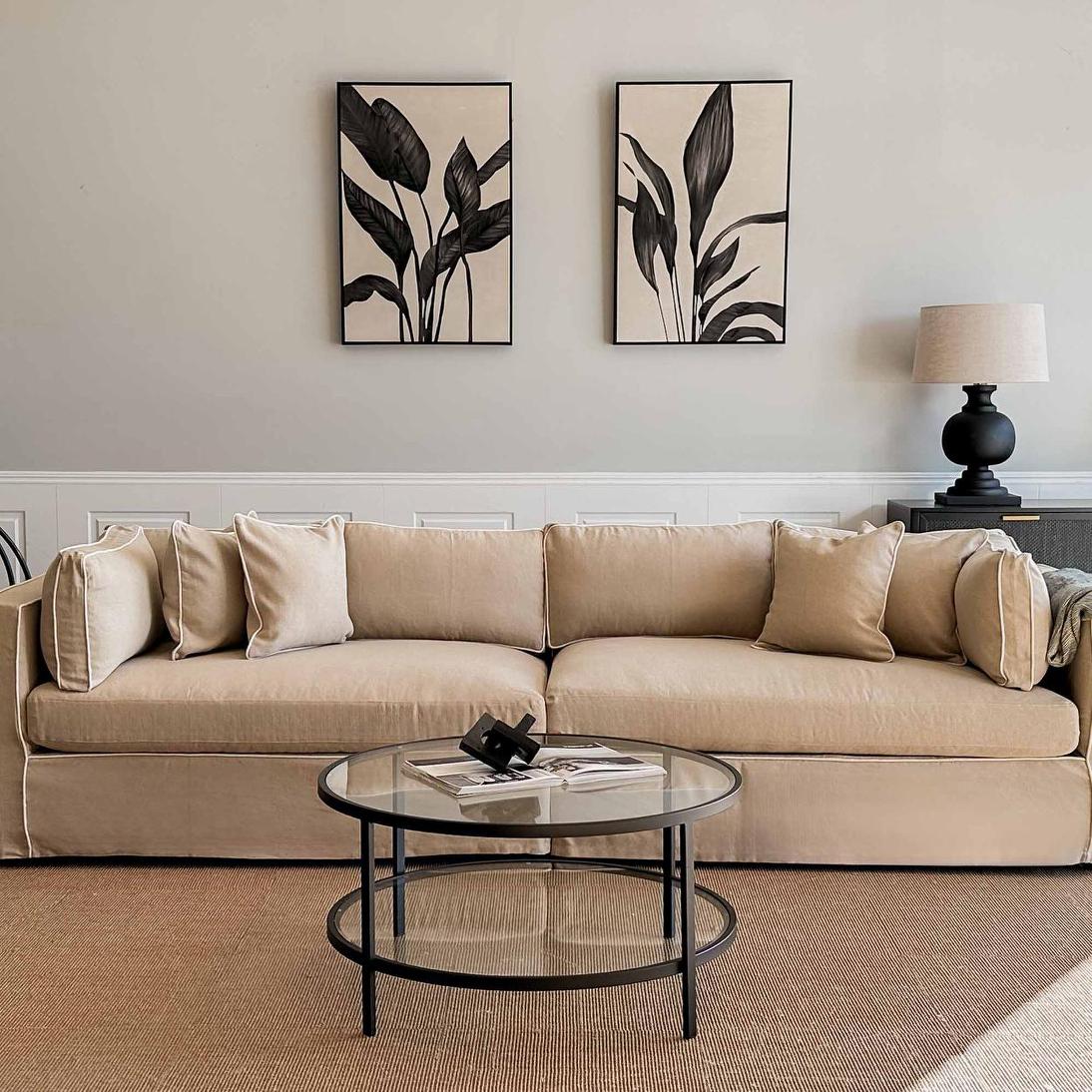 Marbella 4 Seat Sofa Natural with White Piping