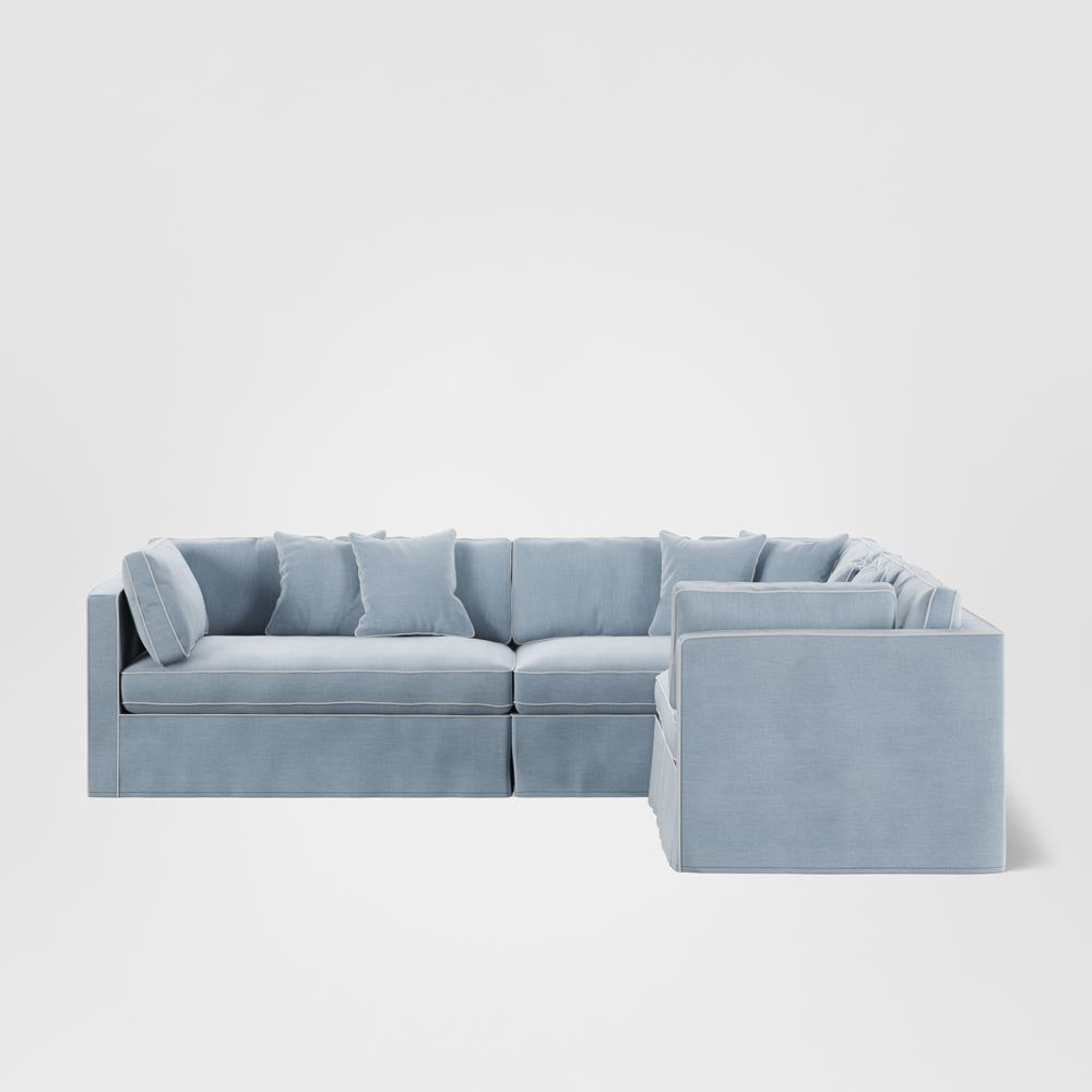 Marbella Modular 4 Seater Sofa Reversible Ottoman Chaisea Beach W/White Piping