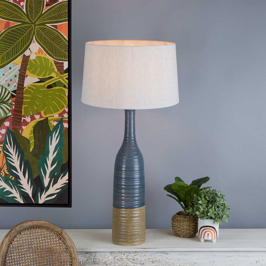 Potters Large - Grey/Brown - Tall Thin Glazed Ceramic Table Lamp