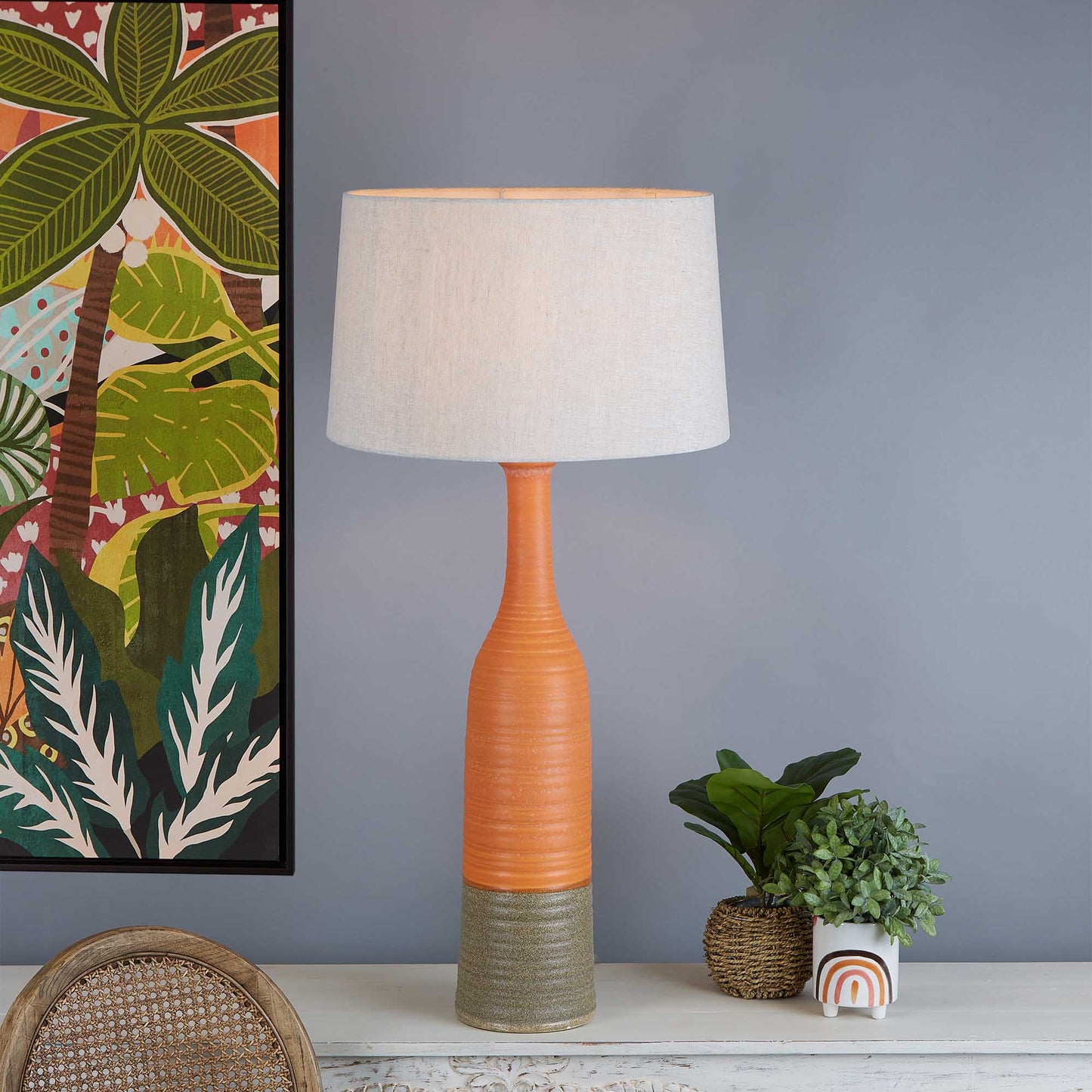Potters Large - Orange/Brown - Tall Thin Glazed Ceramic Table Lamp