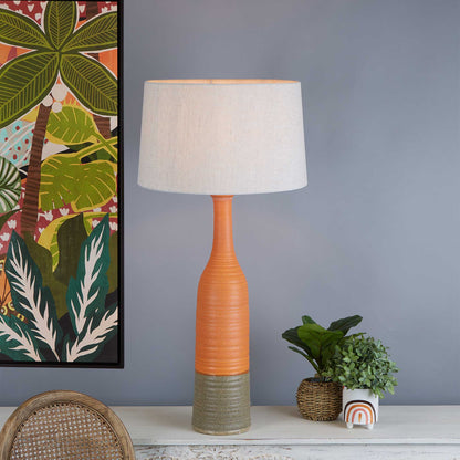Potters Large - Orange/Brown - Tall Thin Glazed Ceramic Table Lamp