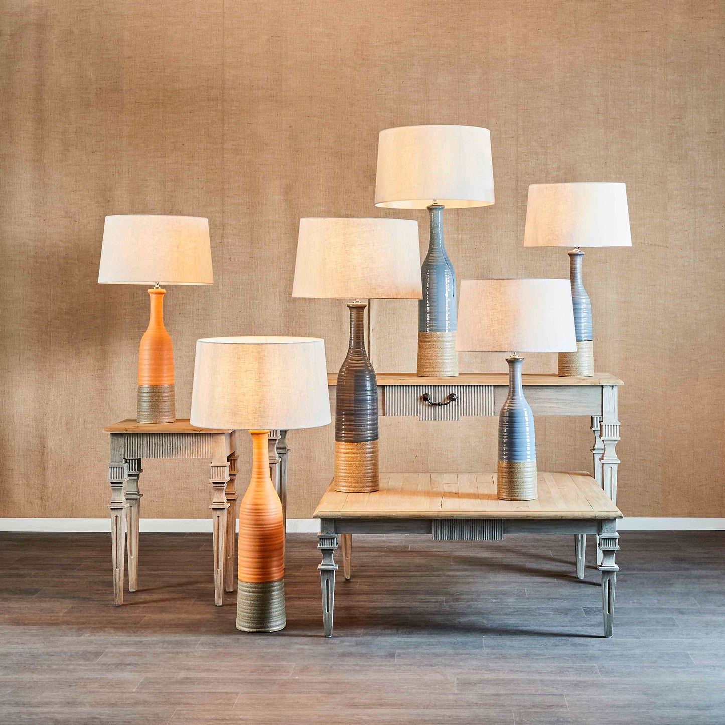 Potters Large - Orange/Brown - Tall Thin Glazed Ceramic Table Lamp