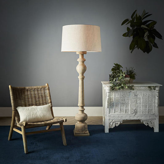 Rook Large - Natural - Turned Wood Pillar Floor Lamp