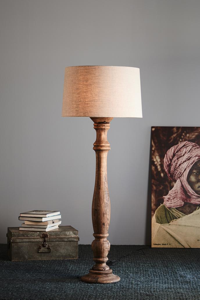 Candela Large - Dark Natural - Turned Wood Candlestick Floor Lamp