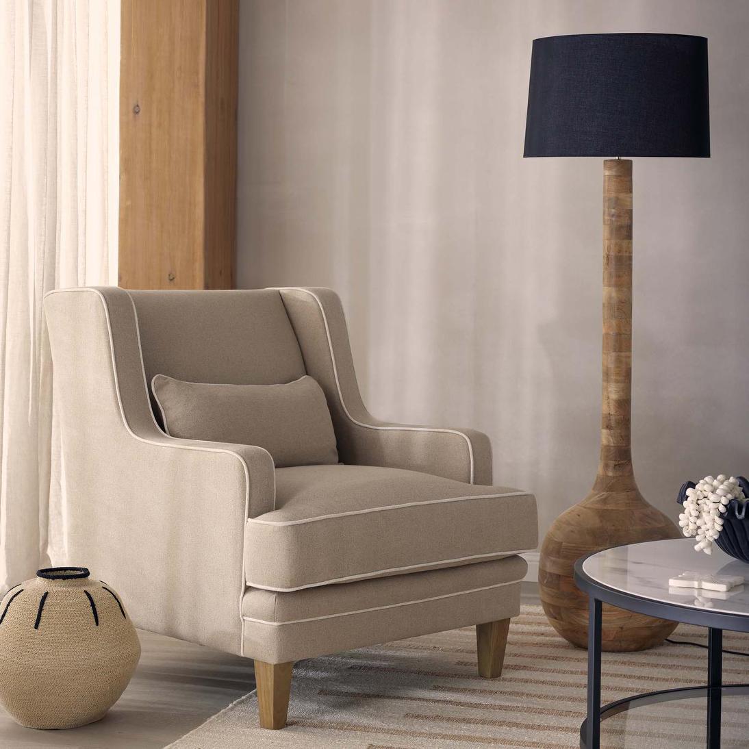 Sitar Turned Wood Floor Lamp Natural