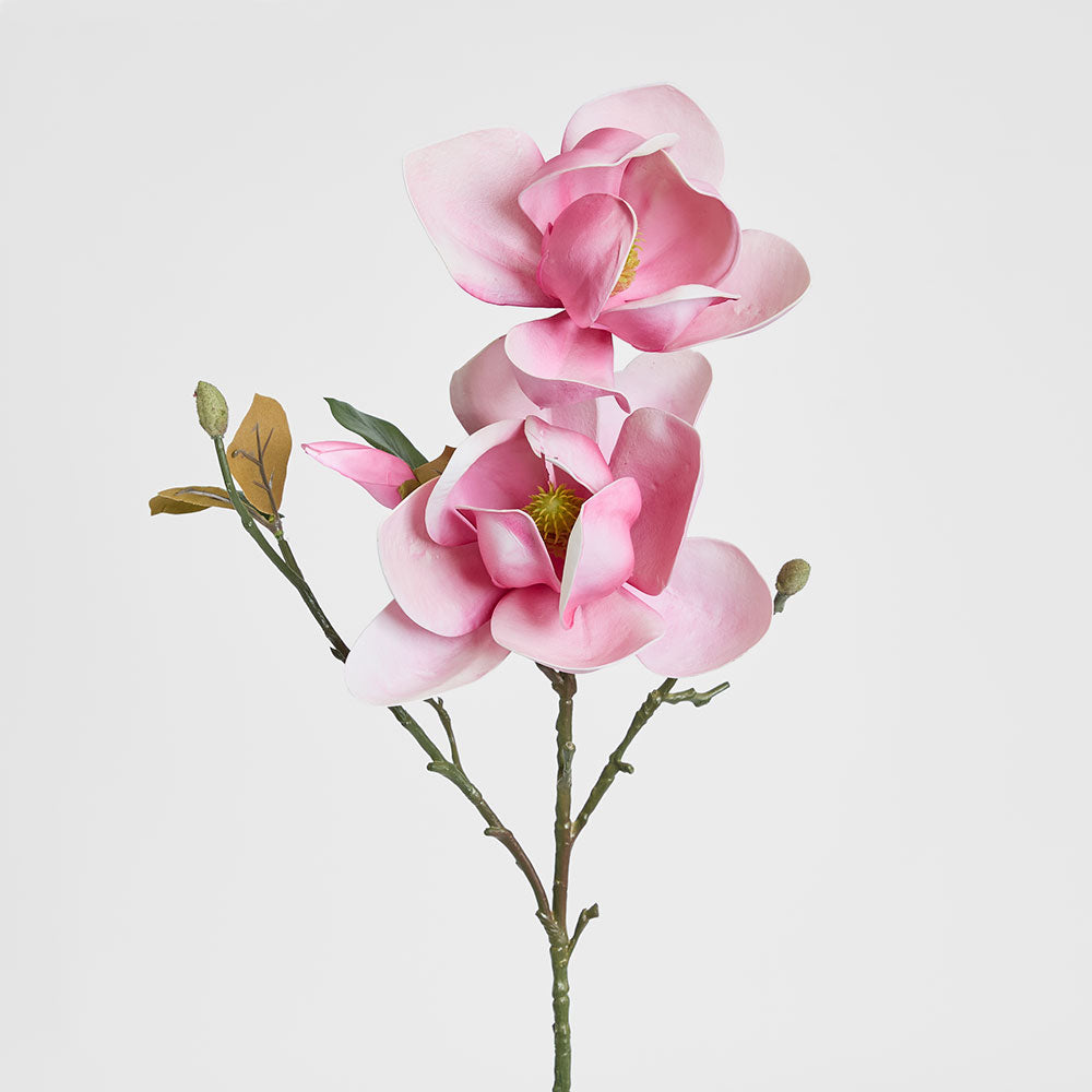 Magnolia Flower Stem With 2 Heads & Bud 87cm Pink