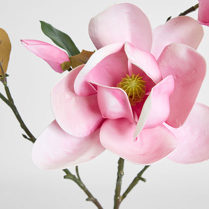 Magnolia Flower Stem With 2 Heads & Bud 87cm Pink