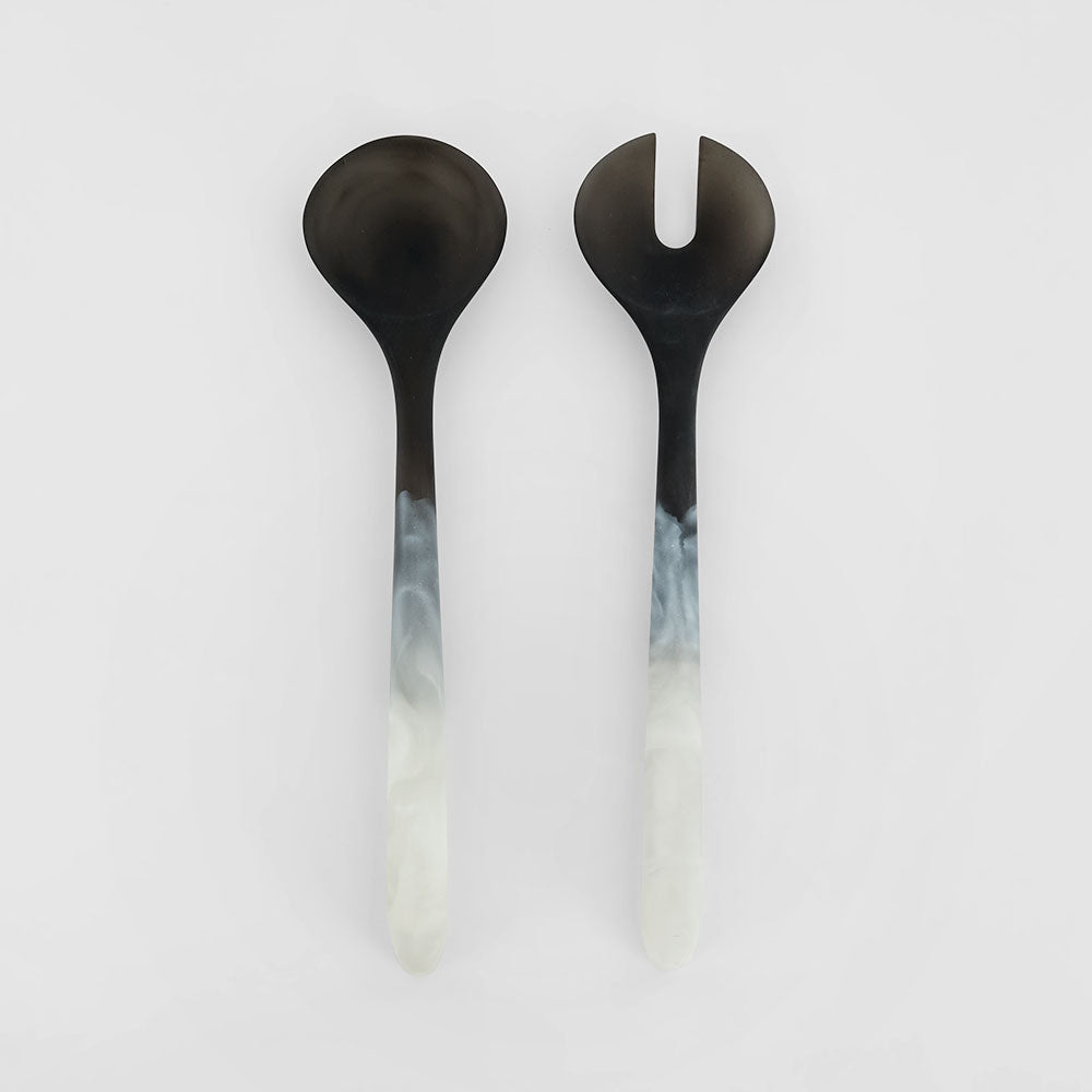 Halo Salad Server Set Swirl Resin B&W