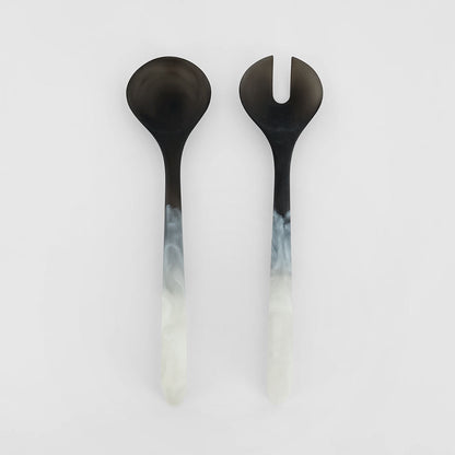 Halo Salad Server Set Swirl Resin B&W