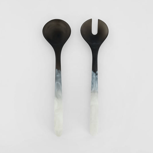 Halo Salad Server Set Swirl Resin B&W