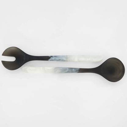Halo Salad Server Set Swirl Resin B&W