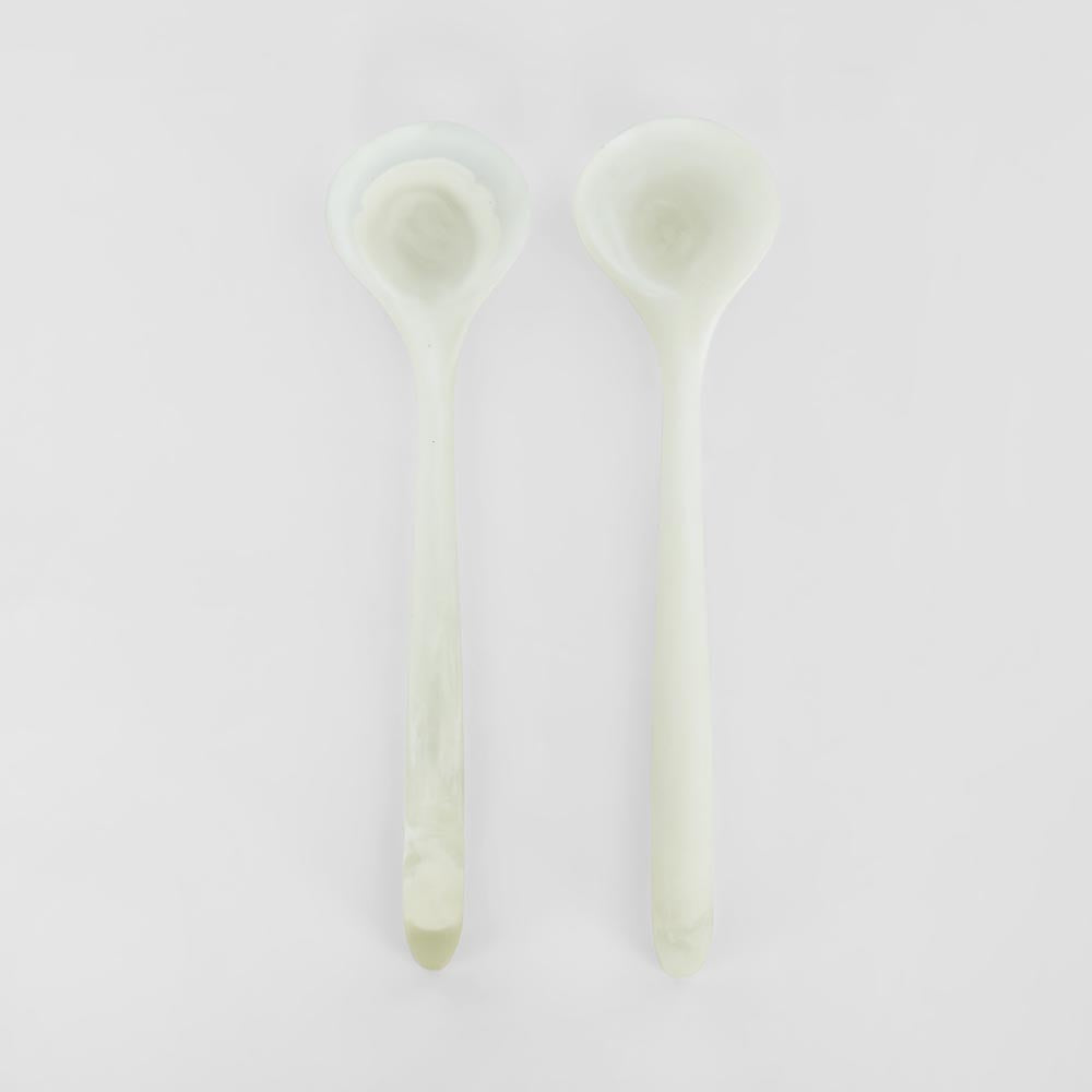 Halo Salad Server Set Swirl Resin White
