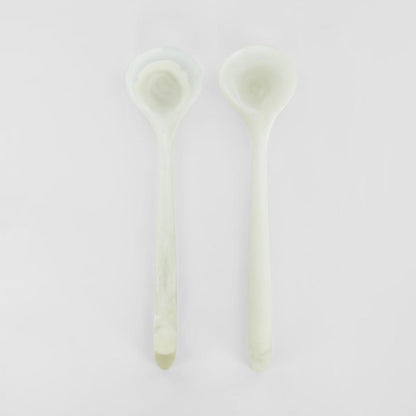 Halo Salad Server Set Swirl Resin White