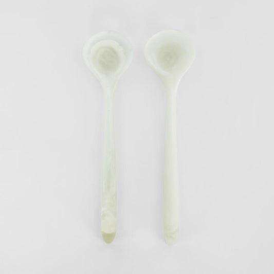 Halo Salad Server Set Swirl Resin White