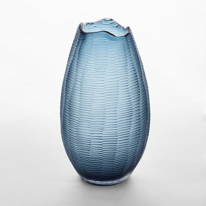 Artem Glass Vase Blue Carved L
