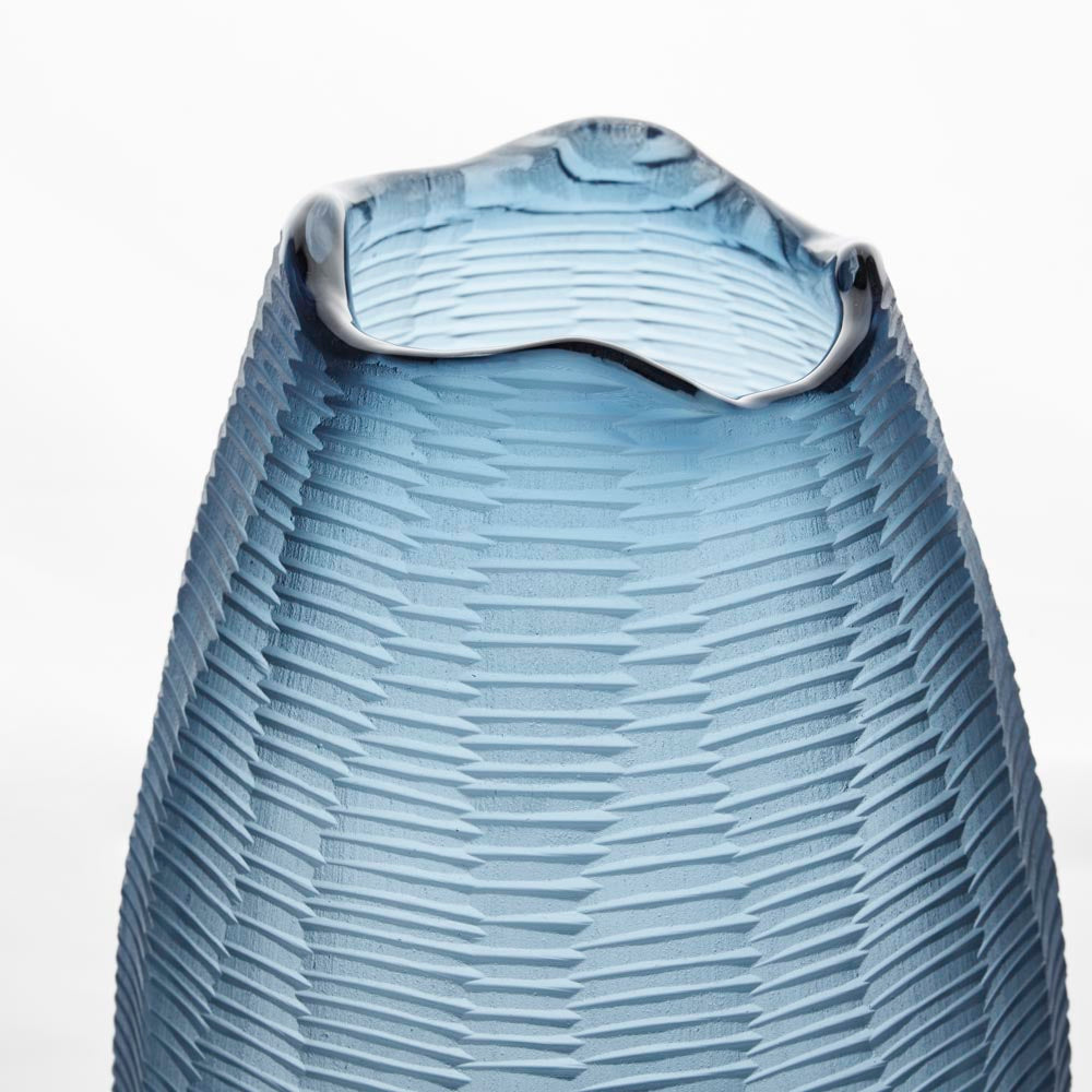 Artem Glass Vase Blue Carved L