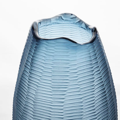 Artem Glass Vase Blue Carved L