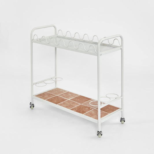 Wira Bar Cart Outdoor White with tiled shelf