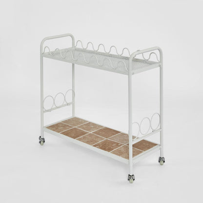Wira Bar Cart Outdoor White with tiled shelf