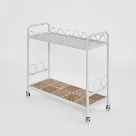 Wira Bar Cart Outdoor White with tiled shelf