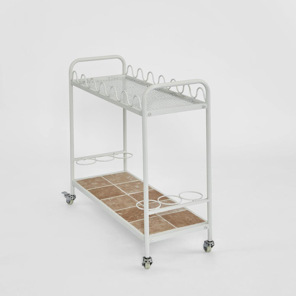 Wira Bar Cart Outdoor White with tiled shelf