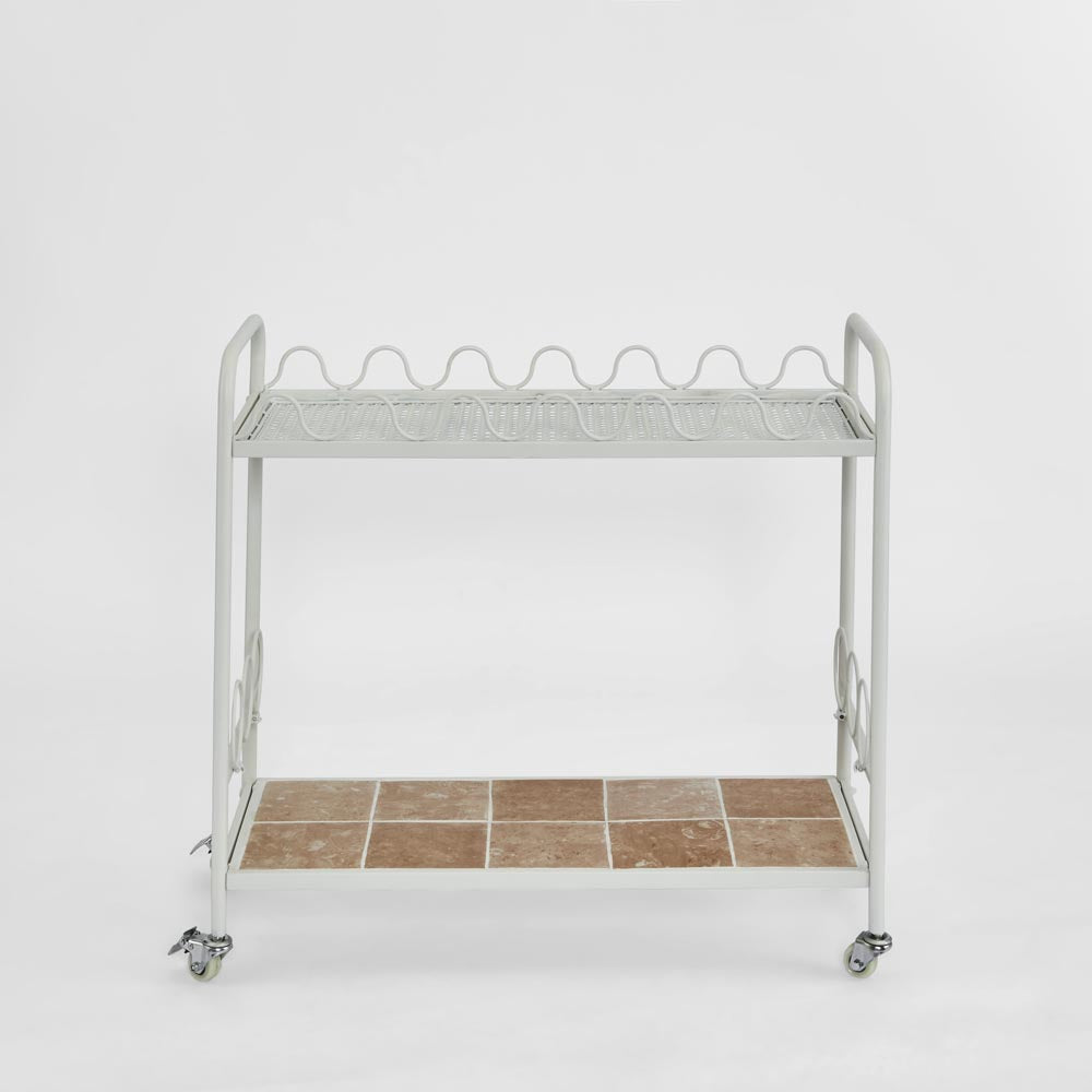 Wira Bar Cart Outdoor White with tiled shelf