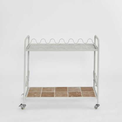 Wira Bar Cart Outdoor White with tiled shelf