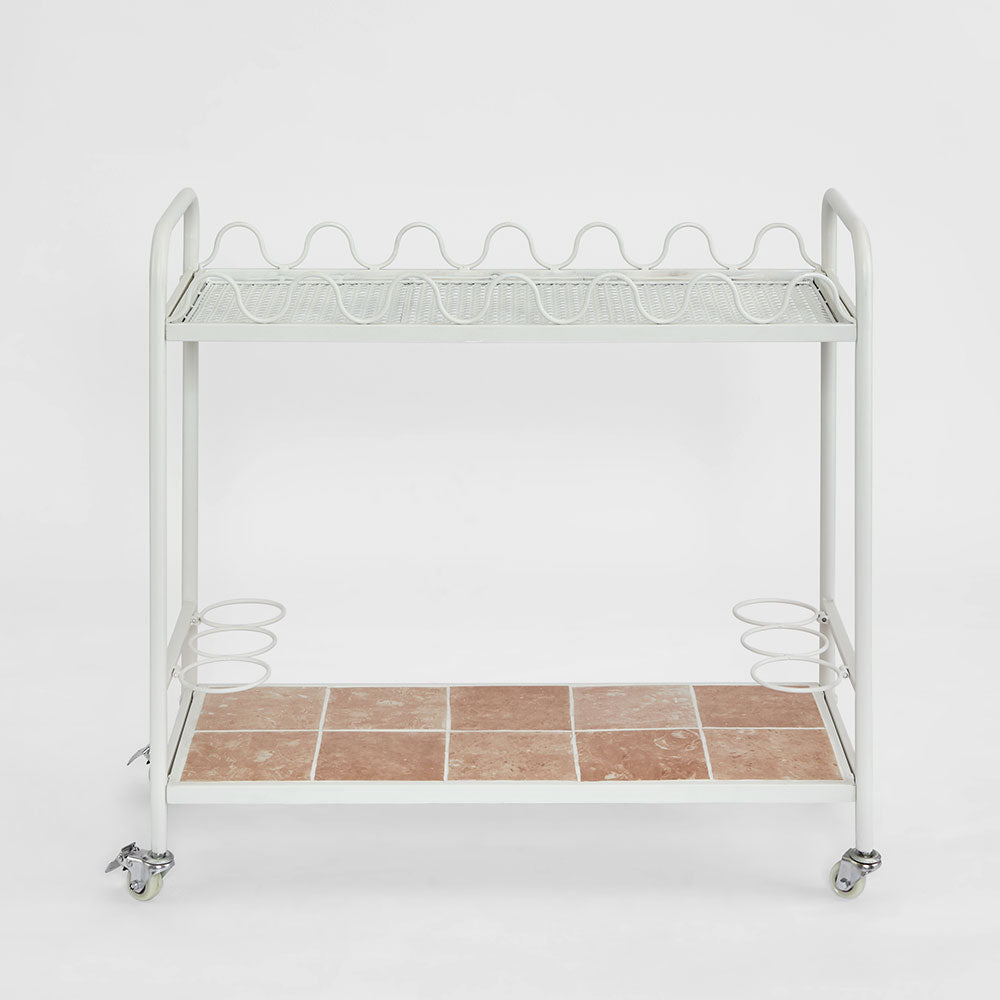 Wira Bar Cart Outdoor White with tiled shelf