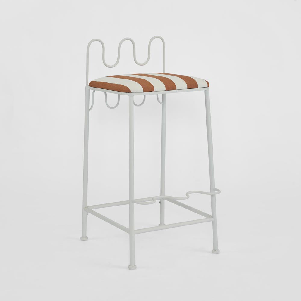 Wira Counter Stool Outdoor Terracotta/White Stripe Cushion